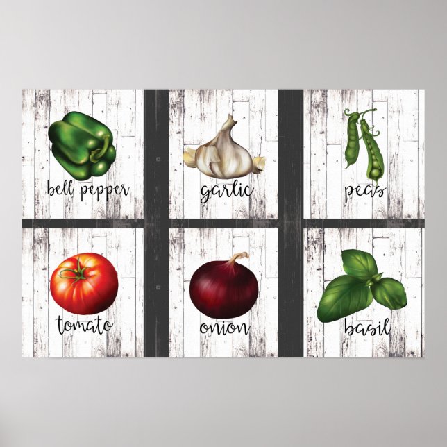 Vegetables & Herbs Rustic Modern Kitchen Wall Art (Front)