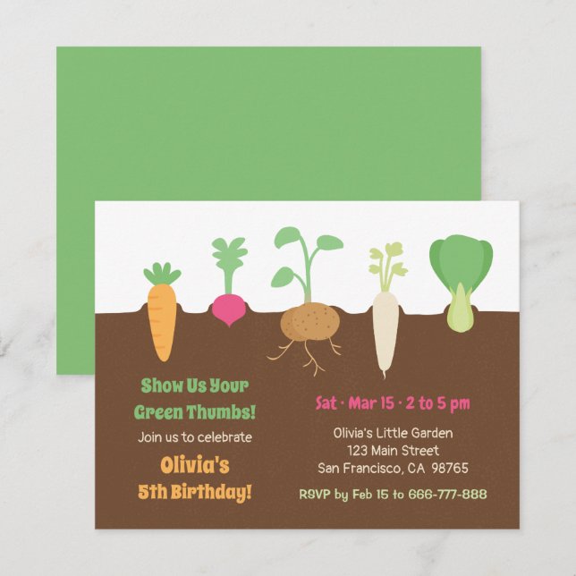 Vegetables in Soil Kids Garden Birthday Party Invitation (Front/Back)