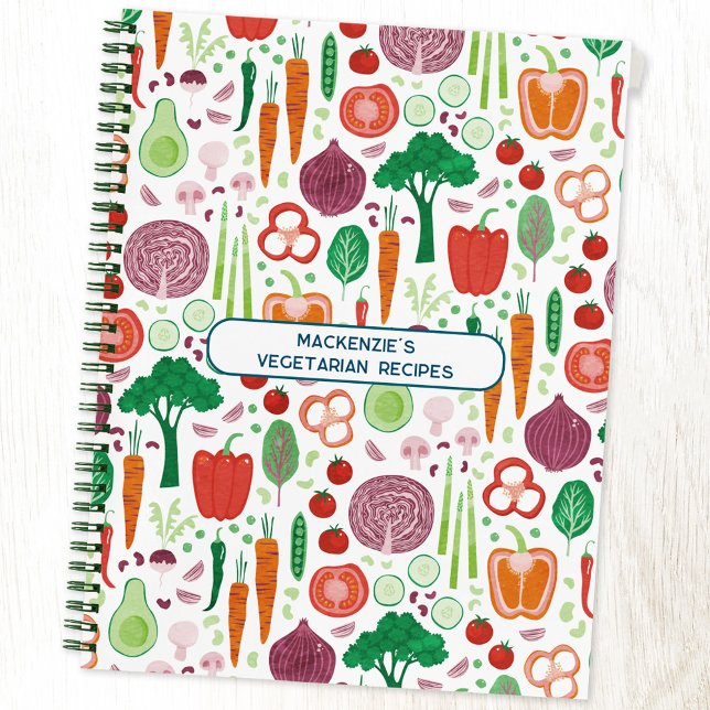 Vegetables Personalised Recipe Notebook (Personalized vegetable pattern recipe book)