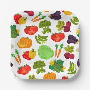 Vegetables Seamless Vegan Pattern Paper Plate