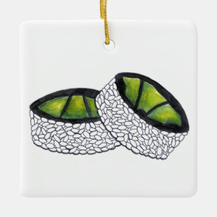 Vegetarian Avocado Sushi Maki Roll Japanese Food Ceramic Ornament