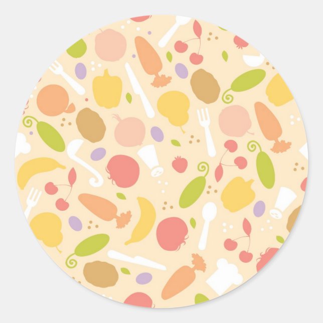 Vegetarian cooking pattern background classic round sticker (Front)