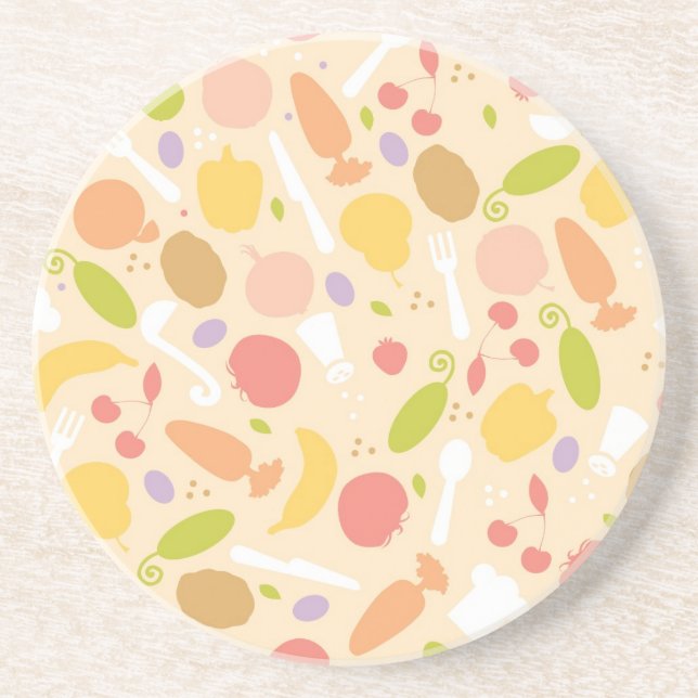 Vegetarian cooking pattern background coaster (Front)
