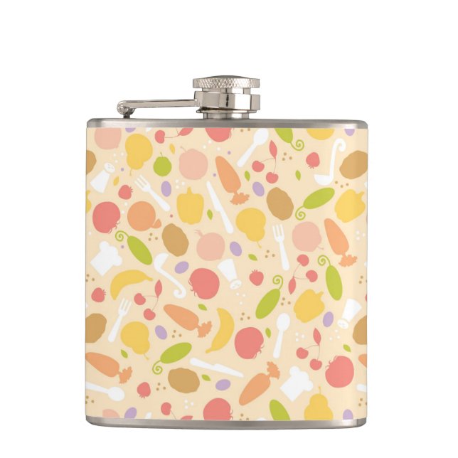 Vegetarian cooking pattern background hip flask (Front)