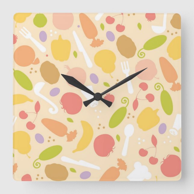 Vegetarian cooking pattern background square wall clock (Front)