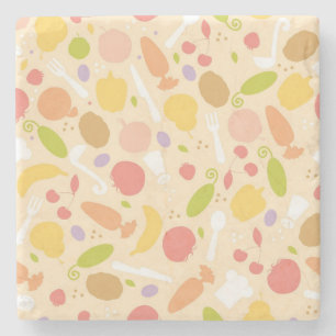 Vegetarian cooking pattern background stone coaster
