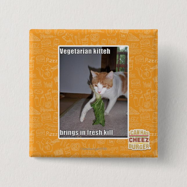 Vegetarian Kitteh 15 Cm Square Badge (Front)