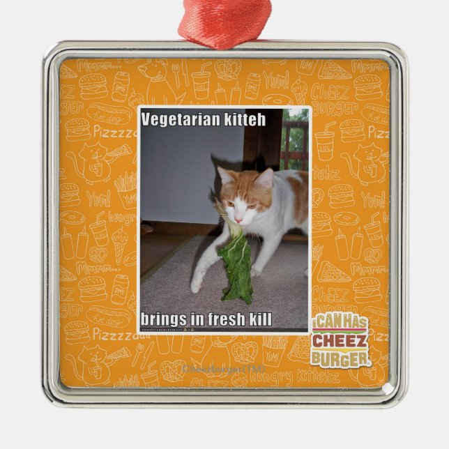 Vegetarian Kitteh Metal Tree Decoration (Front)