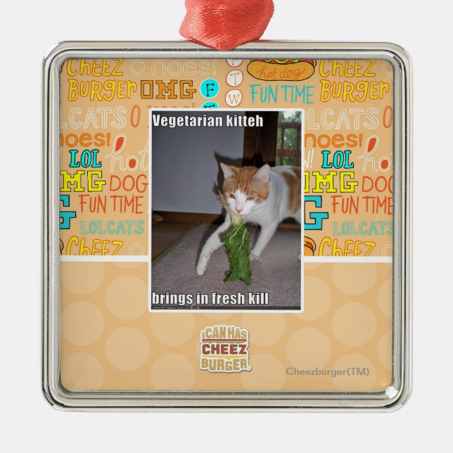 Vegetarian Kitteh Metal Tree Decoration (Front)