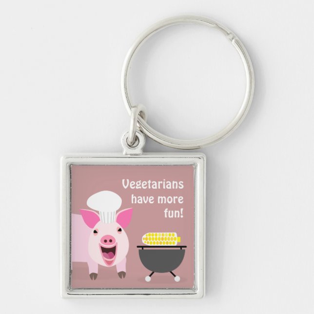 Vegetarian Pig Keychaing Key Ring (Front)