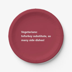 Vegetarian Thanksgiving Poem Minimal Burgundy Paper Plate