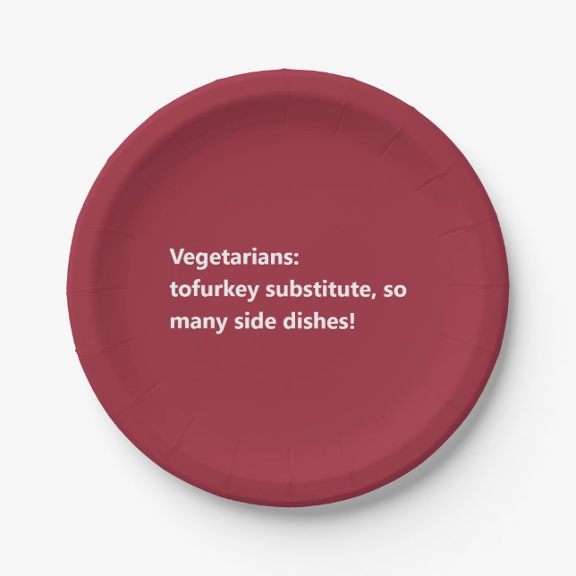 Vegetarian Thanksgiving Poem Minimal Burgundy Paper Plate (Front)