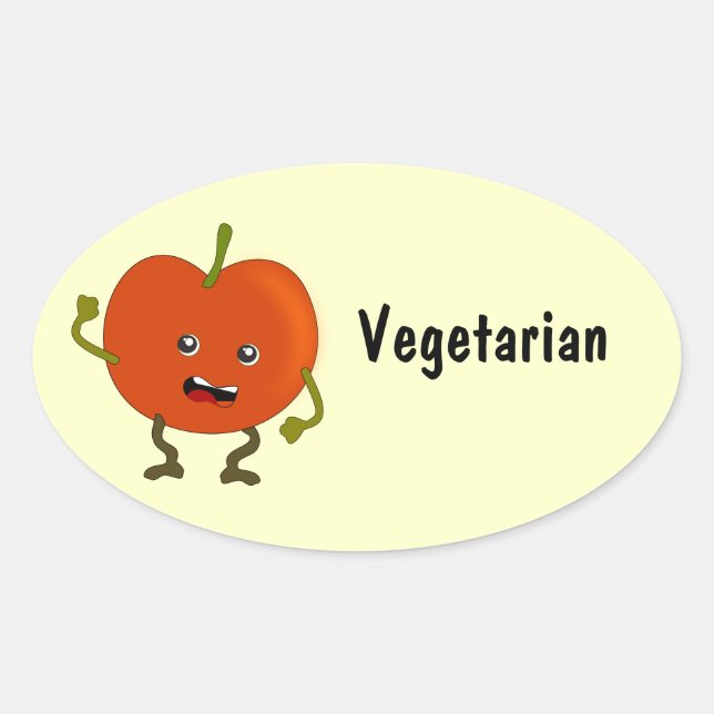 Vegetarian / Vegan Food Labels: Tomato Oval Sticker (Front)