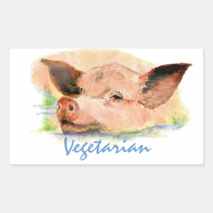 Vegetarian with Cute Watercolor Pig Rectangular Sticker