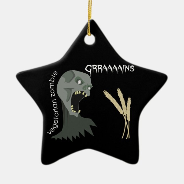 Vegetarian Zombie wants Graaaains! Ceramic Tree Decoration (Front)