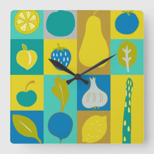 Veggie Blocks I Square Wall Clock