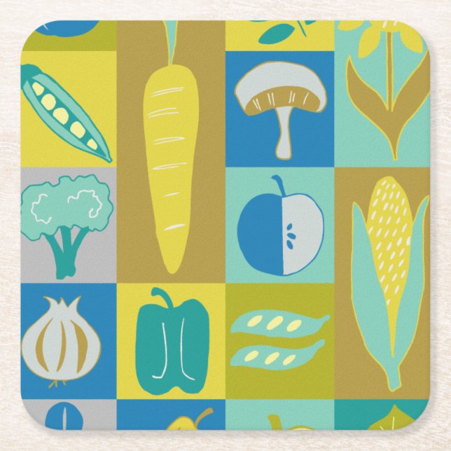 Veggie Blocks II Square Paper Coaster (Front)