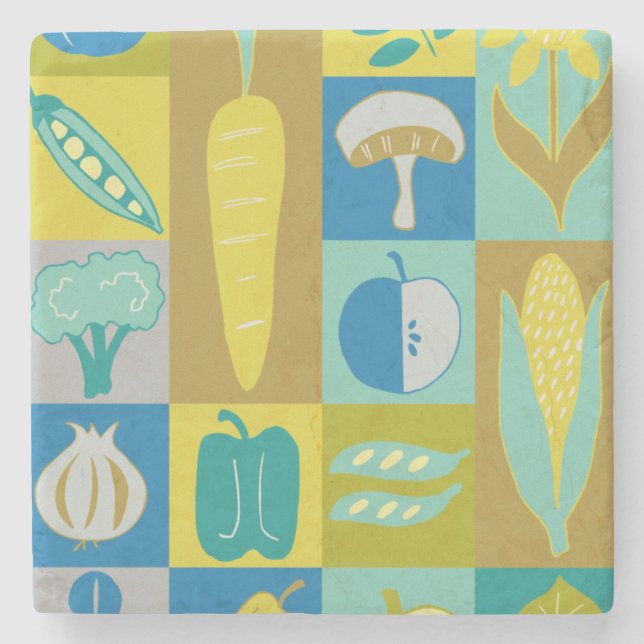 Veggie Blocks II Stone Coaster (Front)