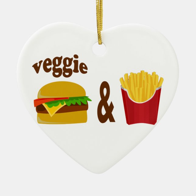 Veggie Burger and Fries Ceramic Tree Decoration (Front)