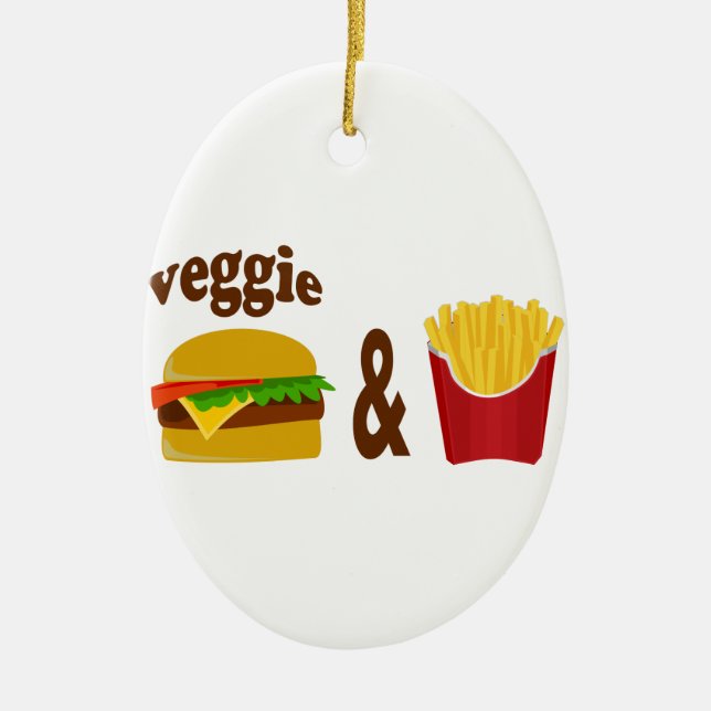 Veggie Burger and Fries Ceramic Tree Decoration (Front)