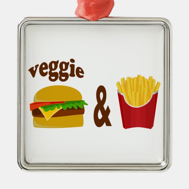 Veggie Burger and Fries Metal Tree Decoration (Front)