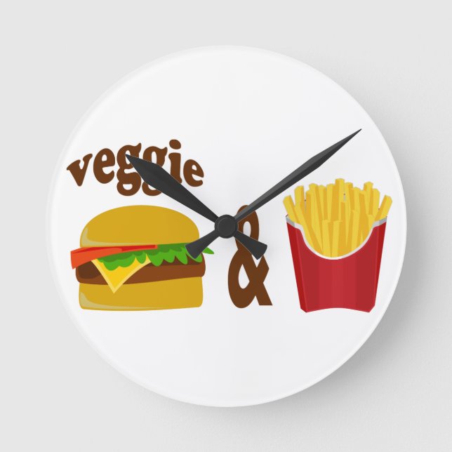 Veggie Burger and Fries Round Clock (Front)