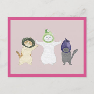 Veggie Cats Postcard (Eggplant and Pumpkin)