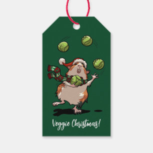 Veggie Christmas! Guinea Pig Juggling Sprouts Gift Tags