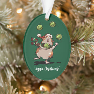 Veggie Christmas! Guinea Pig Juggling Sprouts Ornament
