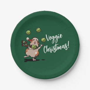 Veggie Christmas! Guinea Pig Juggling Sprouts Paper Plate