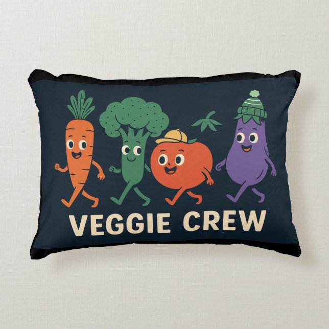 Veggie Crew – Funny Walking Vegetables Illustratio Decorative Cushion (Front)