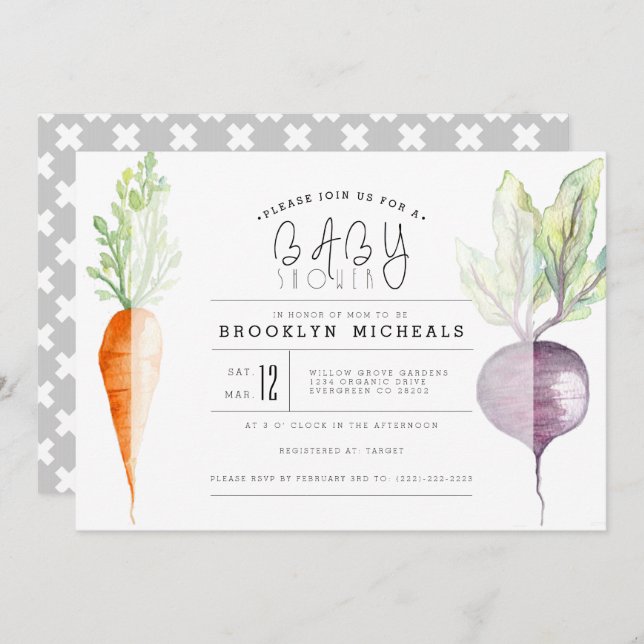 Veggie Duo |  Beet & Carrot Watercolor Baby Shower Invitation (Front/Back)