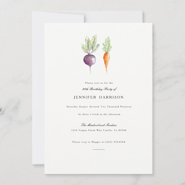 Veggie Duo | Watercolor Birthday Party Invite (Front)