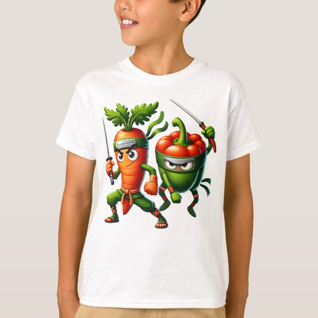 Veggie Ninjas – Warrior Carrot & Pepper T-Shirt (Front)