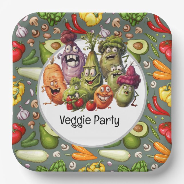Veggie Party for vegetarian funny  Paper Plate (Front)