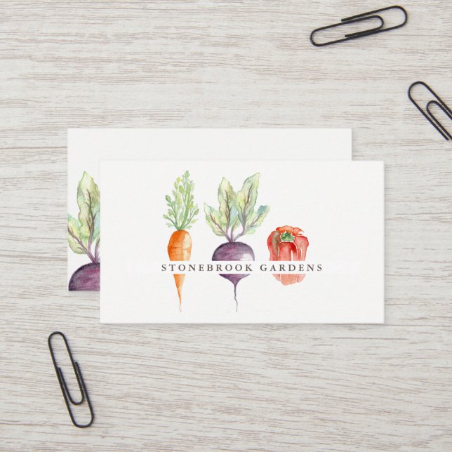 Veggie Patch Watercolor Business Card (Front/Back In Situ)