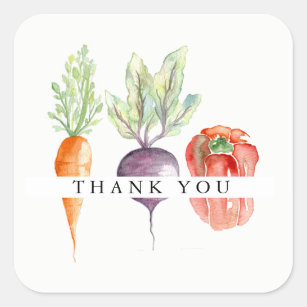 Veggie Patch Watercolor Thank You Square Sticker