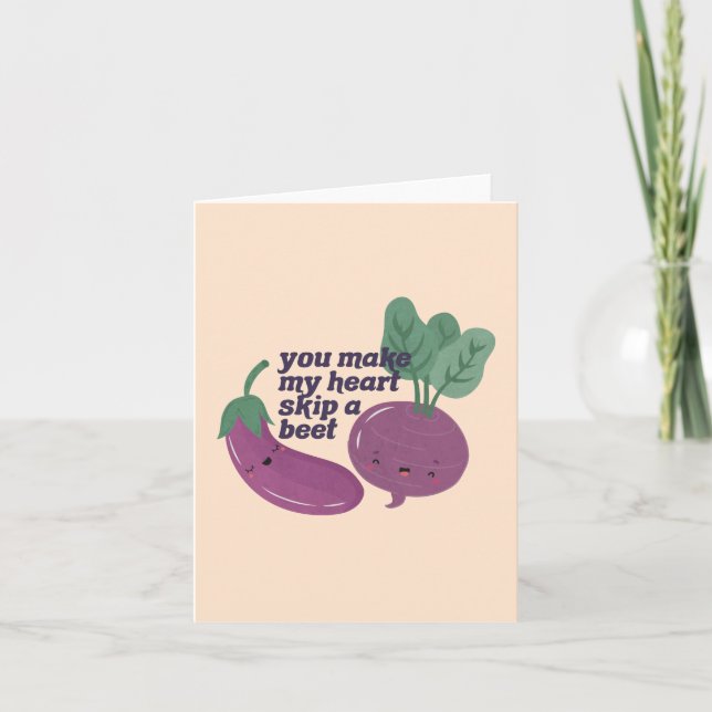 Veggie Pun: You Make My Heart Skip a Beet Note Card (Front)