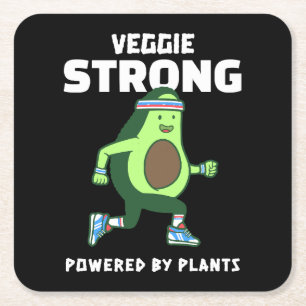 Veggie Strong, Powered by plants Square Paper Coaster