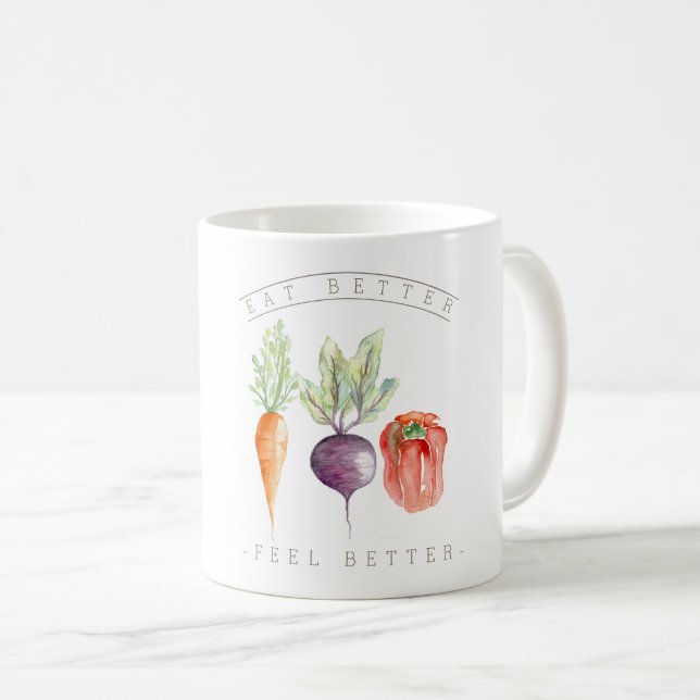Veggie Trio | Eat Better Feel Better | Organic Coffee Mug (Front Right)