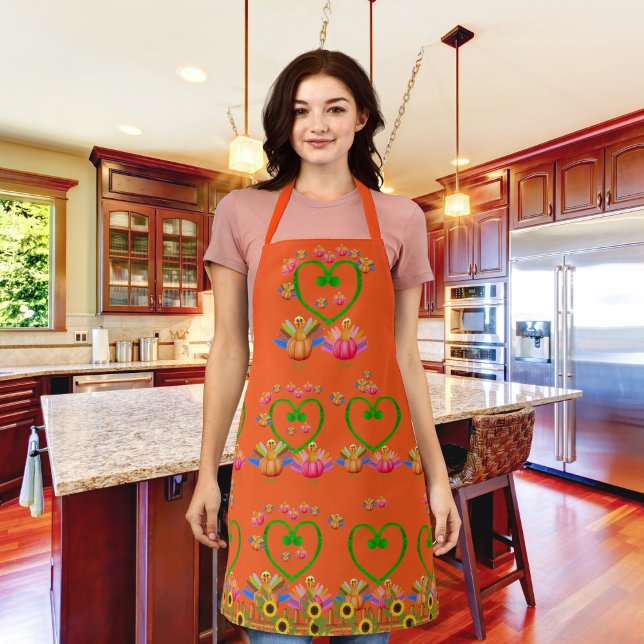Veggie-turkeys and sunflowers orange apron (Creator Uploaded)