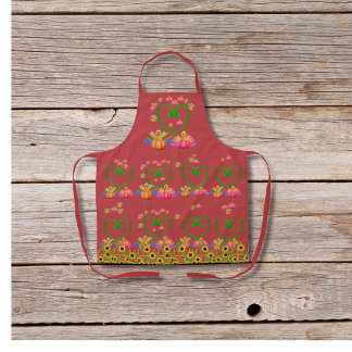 Veggie-turkeys and sunflowers red apron