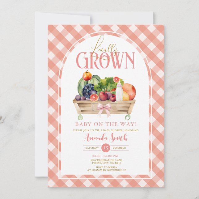 Veggies Locally Grown Baby Shower Gingham Invitation (Front)