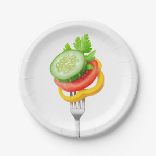 Veggies on a fork paper plate