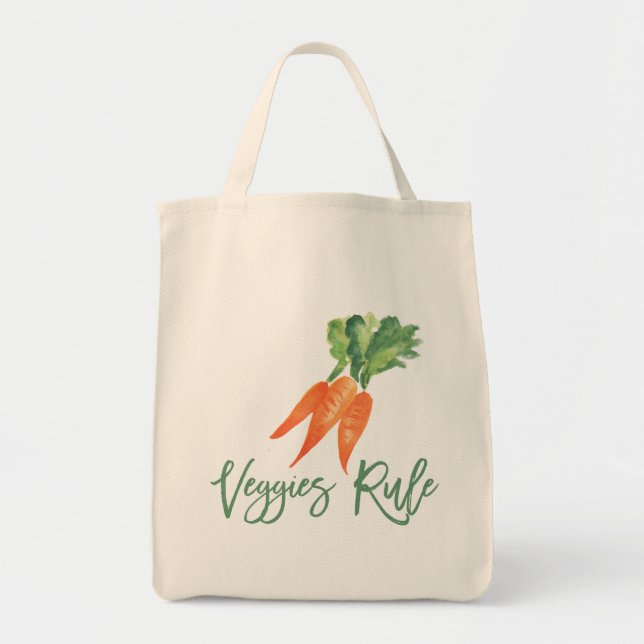 Veggies Rule Watercolor Carrots Grocery Shopping Tote Bag (Front)