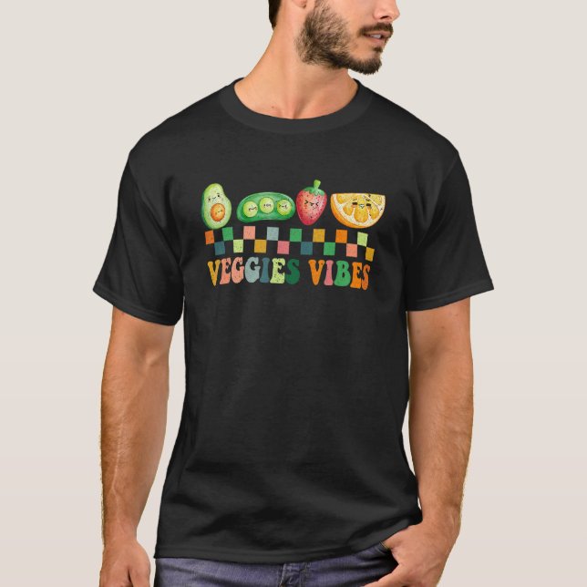 Veggies Vibes Retro World Vegetarian Day Vegan Lif T-Shirt (Front)