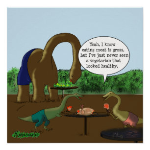 Vegitarian vs Carnivore Dinosaurs Cartoon Poster