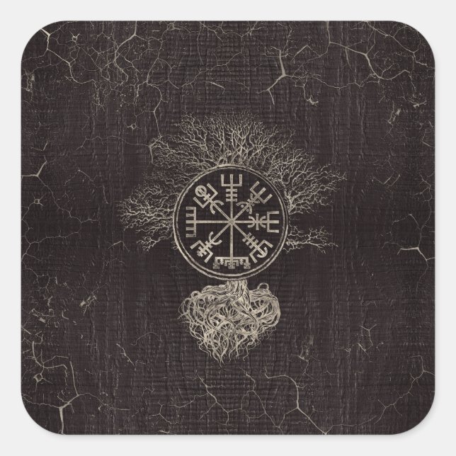 Vegvisir  and Tree of life  -Yggdrasil Square Sticker (Front)