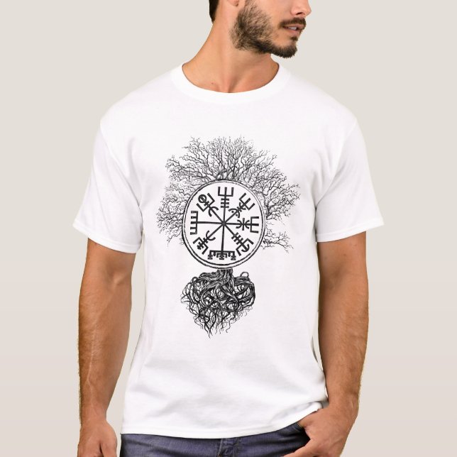 Vegvisir  and Tree of life  -Yggdrasil T-Shirt (Front)