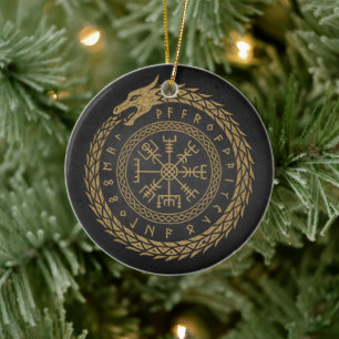 Vegvisir Norse Serpent Rune Circle Design Ceramic Tree Decoration